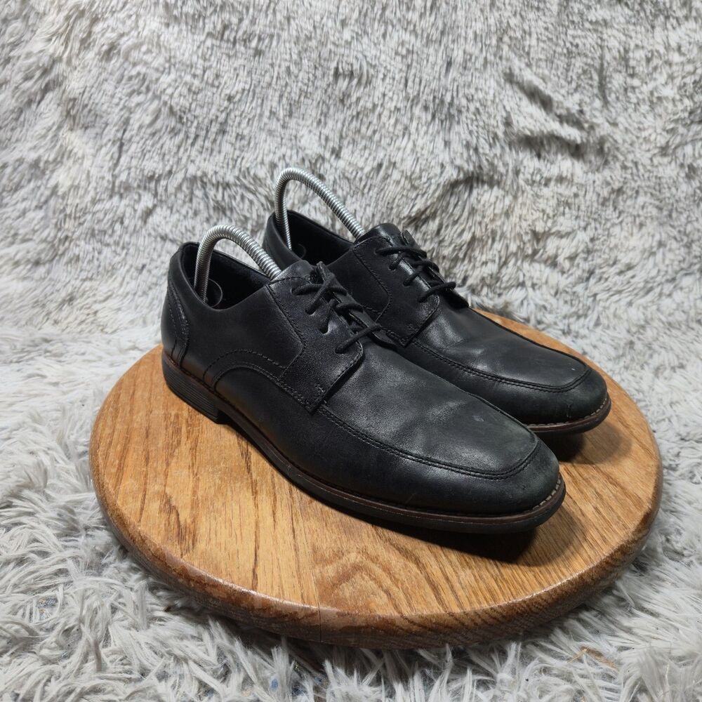Rockport Slayter Oxfords Mens Size 8.5 Formal Black Leather Apron Toe CH1232